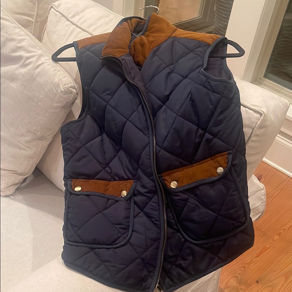 Navy Quilted Vest with Brown Accents